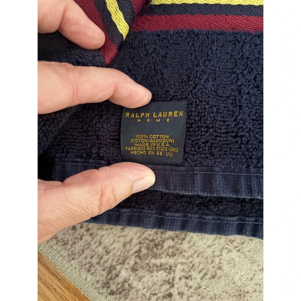 Vtg Ralph Lauren Home Blue Yellow Red Set Of 2 Hand Towels